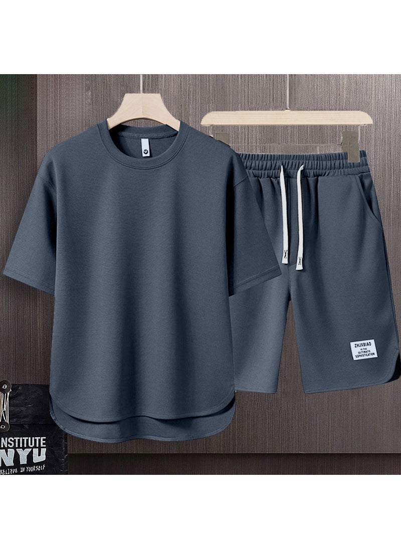 Generic Summer Mens Casual Sport Suit Shorts Set Grey  - Image 1