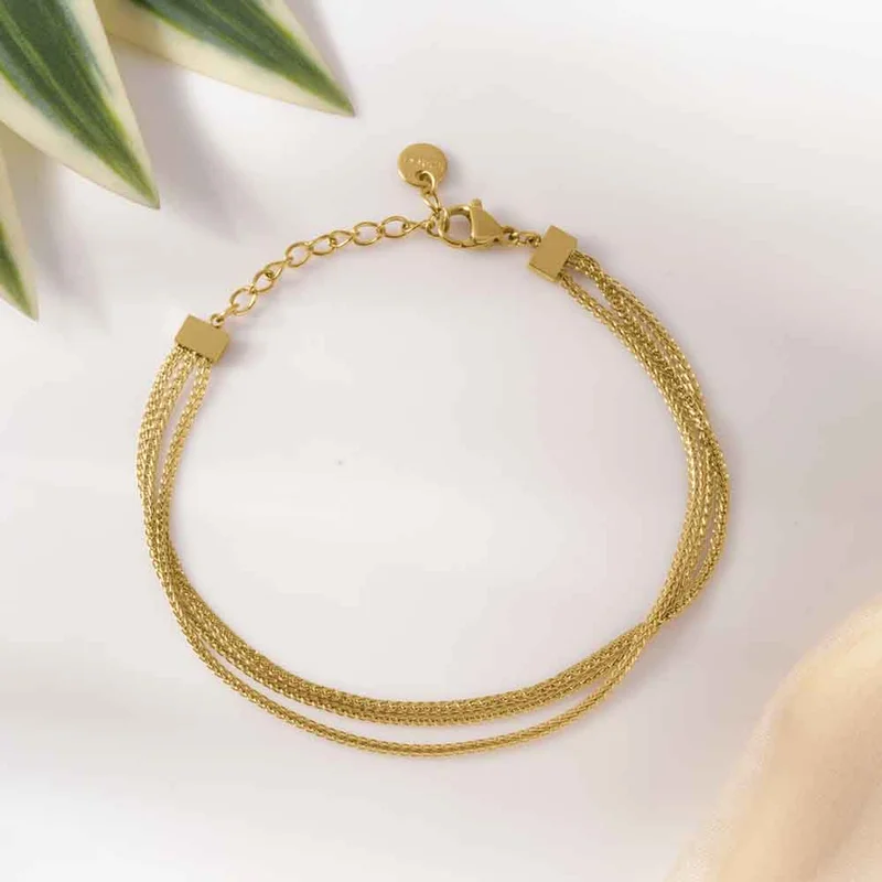 Palmonas 18K Gold Tone Plated Triple Layer Chain Barcelet For Women - Waterproof & Anti-Tarnish