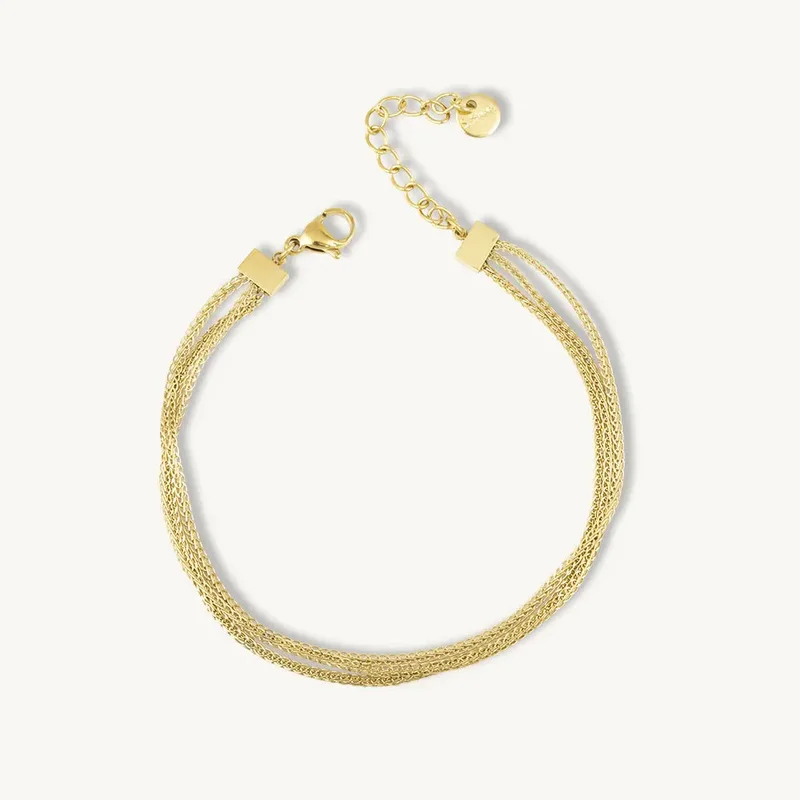Palmonas 18K Gold Tone Plated Triple Layer Chain Barcelet For Women - Waterproof & Anti-Tarnish