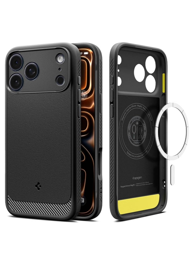 Spigen غطاء حماية Rugged Armor MagFit لجهاز iPhone 17 PRO مع MagSafe وملمس ألياف الكربون (2025) - أسود غير لامع - Image 1
