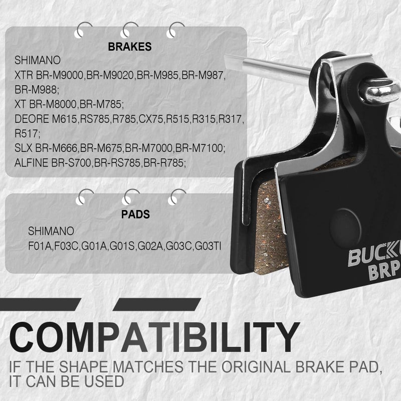 BUCKLOS Bike Disc Brake Pads-Bicycle Disk Brake Pads for Shimano XT Br-M8000 M785 XTR M9000 M9020 M987 M988 SLX M7000 M675 M666 Deore M615 RS785 Alfine S700 for Mountain Bike/Ebike/Road Bike/Scooter - Image 3