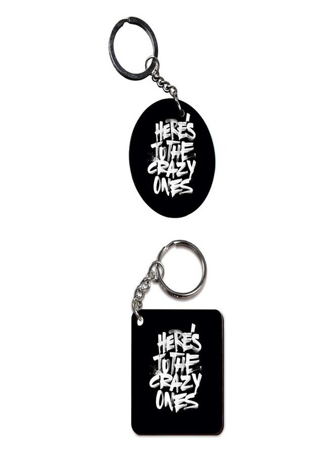 Plan To Gift Set of 2 | Circle & Square Shape Printed Wooden Keychains Here To Be Crazy one | Circle & Square Shape keyrings | Circle & Square Shape Keychains| Printed keyrings - Image 2