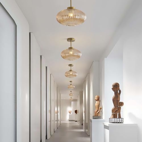 KCO Lighting Amber Bubble Glass Ceiling Light Mid Century Modern Semi Flush Mount Ceiling Lights Farmhouse Gold Flush Mount Ceiling Light Fixture Large for Hallway Entryway Porch - Image 5