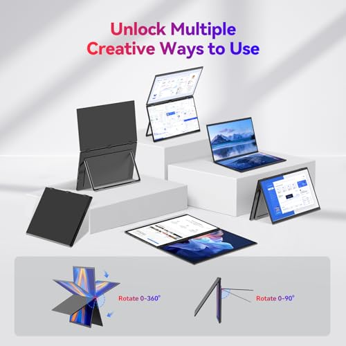 AUSDOM 18.5" Stacked Dual Portable Monitor for Laptop, 100Hz 1080P Foldable Screen Extender, 360° Folding Double External Display with Stand & VESA, USB-C, mini-HDMI, Travel Monitor for Win/Mac, Black - Image 5