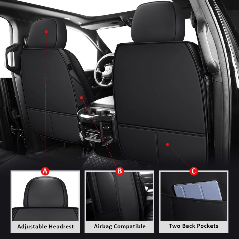 MIROZO 2PCS Front Silverado Seat Covers,Waterproof Truck Seat Covers Compatible with 2007-2025 Chevy Silverado GMC Sierra 1500 2500HD 3500HD Pickup Seat Cover (Black,2PCS Front) - Image 2