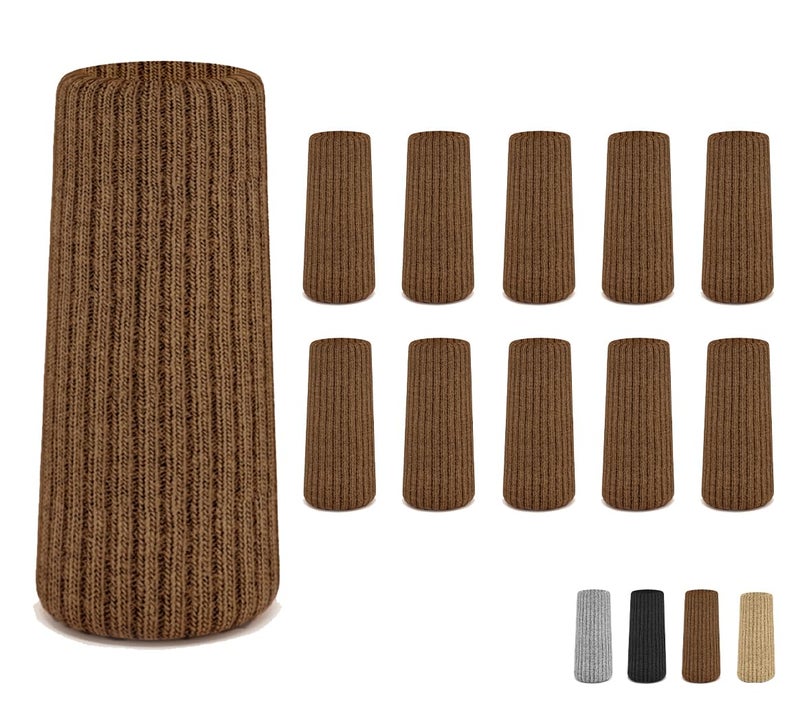 IAMZAY 16 Pcs Brown Premium Chair Leg Socks Protectors For Hardwood Floors - Do Not Easily Fall Off - Very Easy To Put On - Fits All Leg Shapes - High Elastic Bar Stool Leg Covers - Furniture Pads - Image 1