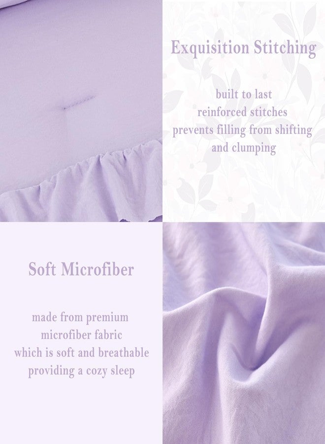 PERFEMET Lavender Comforter Set Queen Size, 3 Pieces Multi Layers Ruffle Bedding Set for Girls Kids, Washed Microfiber Princess Bed Set, Farmhouse Boho Preppy Bedding Set (Purple,Queen) - Image 3