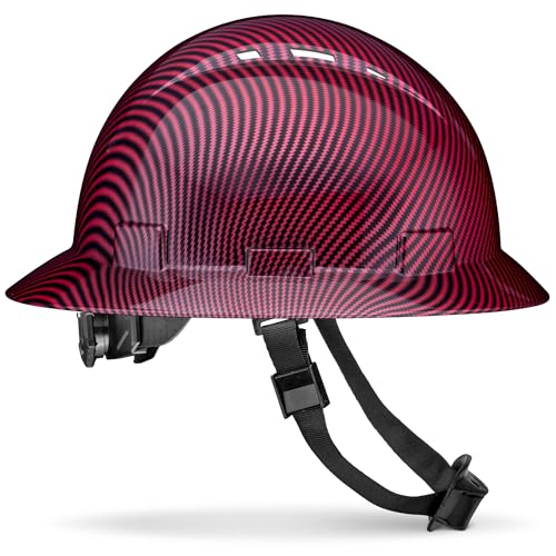Acerpal Updated Vented Full Brim Hard Hat, Red and Black Carbon Fiber Design Gloss, Padded, OSHA Construction Safety Approved Hardhats, Hard Hats for Men, Cascos De Construccion Helmet. - Image 1