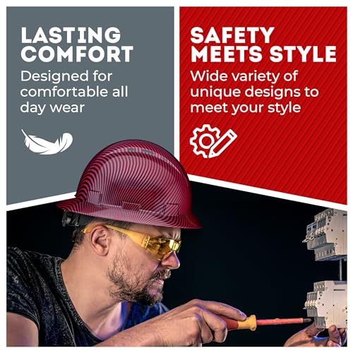 Acerpal Updated Vented Full Brim Hard Hat, Red and Black Carbon Fiber Design Gloss, Padded, OSHA Construction Safety Approved Hardhats, Hard Hats for Men, Cascos De Construccion Helmet. - Image 5