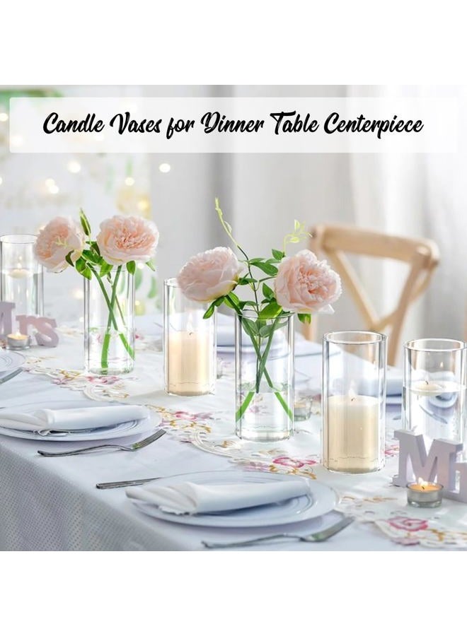 IANFEPH 6pcs Glass Cylinder Vases for Centerpieces, 6 Inch Tall Clear Ribbed Vases Bulk for Wedding Glass Floating Candle Holder for Dinner Table, Fireplace, Party, Home Decor - Image 3