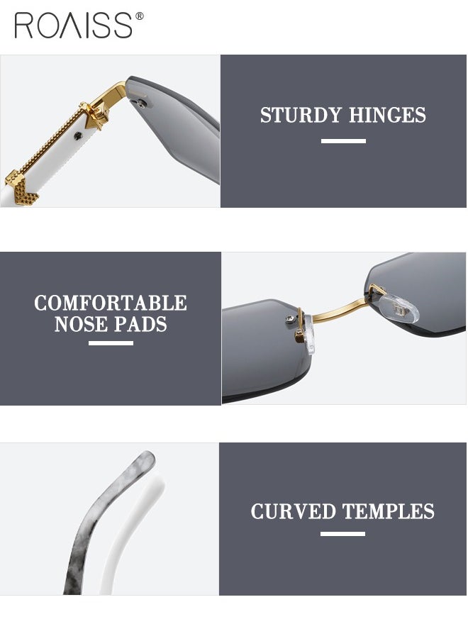 roaiss - Rimless Hexagon Retro Sunglasses for Women, UV 400 Protective Lens and Marble Pattern Design on Arms, Stylish Tint Lense Eyewear for Travel Outdoor Activities, 57mm - Image 1