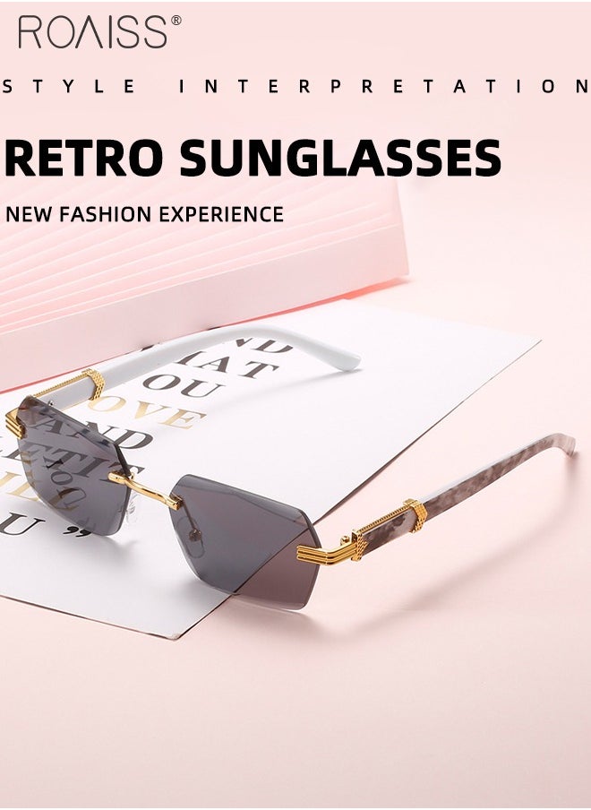 roaiss - Rimless Hexagon Retro Sunglasses for Women, UV 400 Protective Lens and Marble Pattern Design on Arms, Stylish Tint Lense Eyewear for Travel Outdoor Activities, 57mm - Image 1