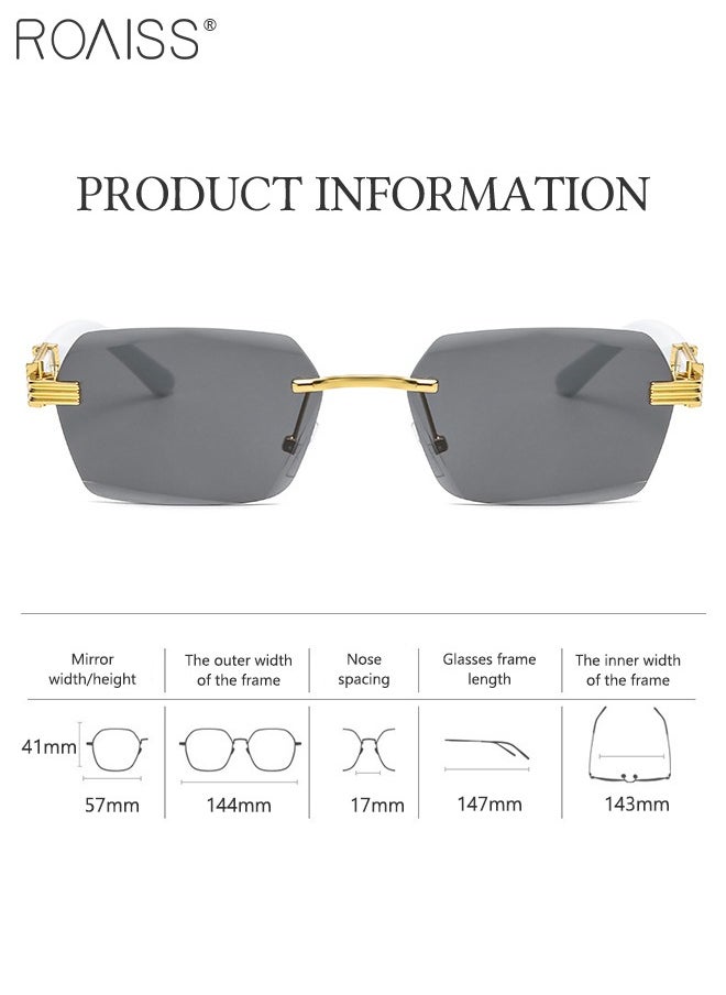 roaiss - Rimless Hexagon Retro Sunglasses for Women, UV 400 Protective Lens and Marble Pattern Design on Arms, Stylish Tint Lense Eyewear for Travel Outdoor Activities, 57mm - Image 1