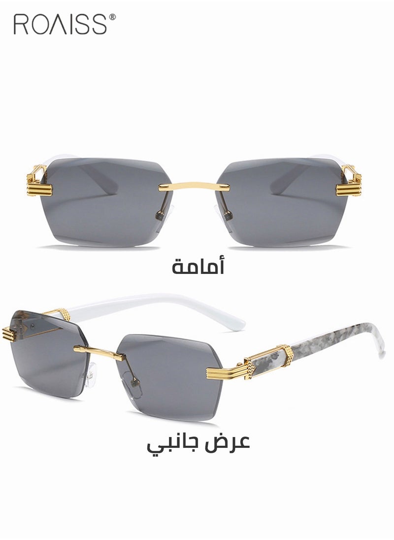 roaiss - Rimless Hexagon Retro Sunglasses for Women, UV 400 Protective Lens and Marble Pattern Design on Arms, Stylish Tint Lense Eyewear for Travel Outdoor Activities, 57mm - Image 1