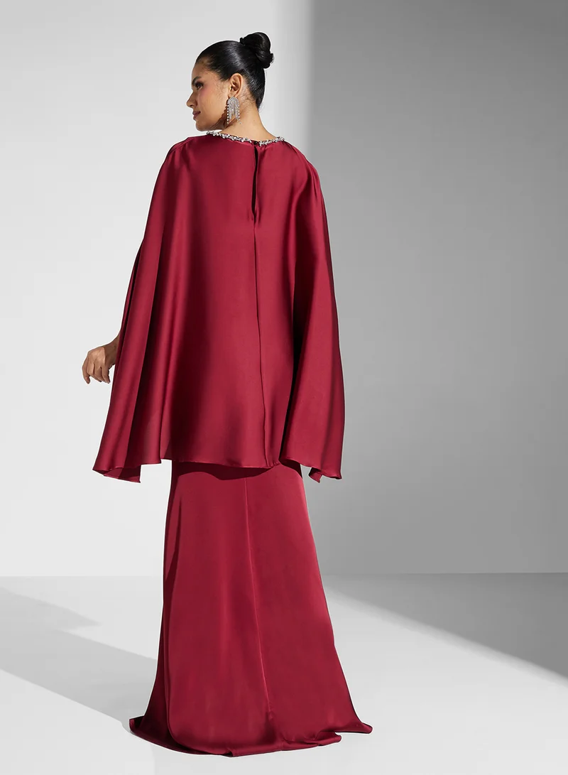 Akadia Fashion cape sleeve crystal neck dress