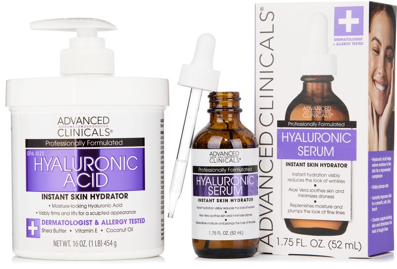 Advanced Clinicals Hyaluronic Acid Moisturizer Body Cream Hyaluronic Acid Serum 2PC Skin Care Set Face Serum Body Lotion Help Diminish Appearance Of Wrinkles Fine Lines Dry Skin 2PC Bundle