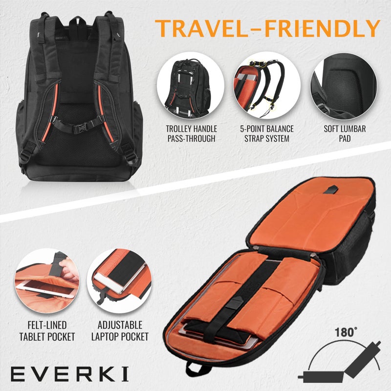 EVERKI Atlas Business Laptop Backpack - Women's or Men's Backpack for Work with 13" - 17.3" Adjustable Compartment, 32L Capacity Back Pack - Travel Friendly Office Back Pack Laptop Bag (EKP121), Black - Image 4