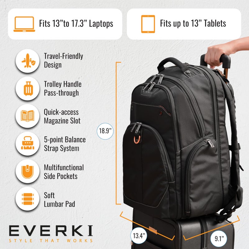 EVERKI Atlas Business Laptop Backpack - Women's or Men's Backpack for Work with 13" - 17.3" Adjustable Compartment, 32L Capacity Back Pack - Travel Friendly Office Back Pack Laptop Bag (EKP121), Black - Image 5