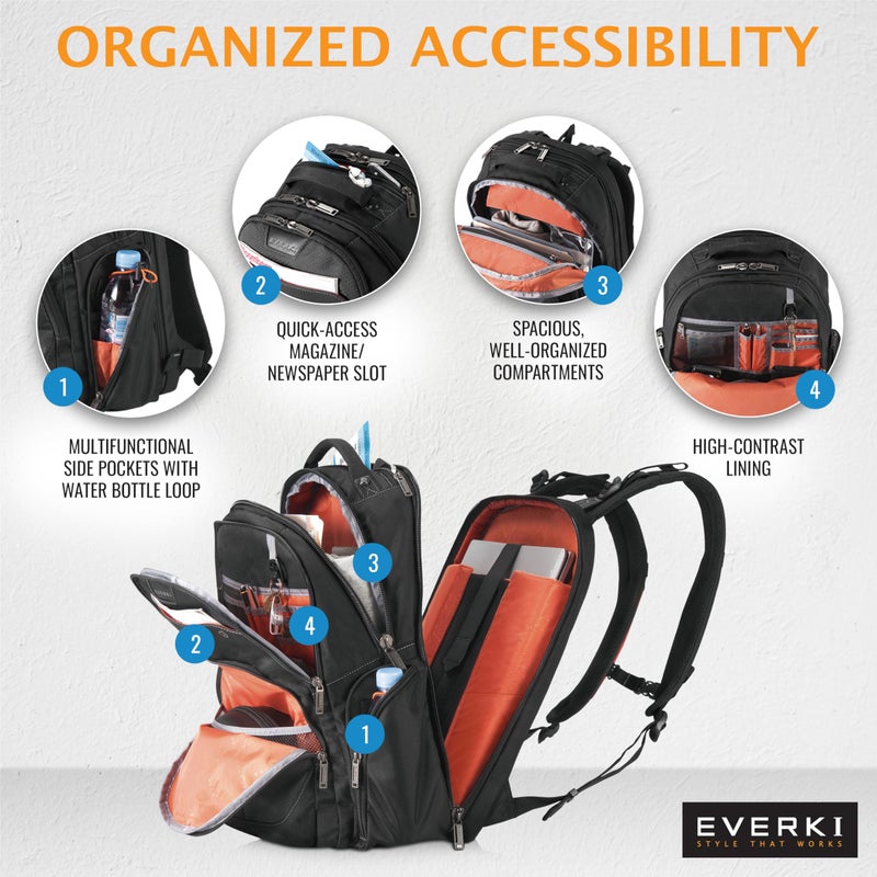 EVERKI Atlas Business Laptop Backpack - Women's or Men's Backpack for Work with 13" - 17.3" Adjustable Compartment, 32L Capacity Back Pack - Travel Friendly Office Back Pack Laptop Bag (EKP121), Black - Image 3