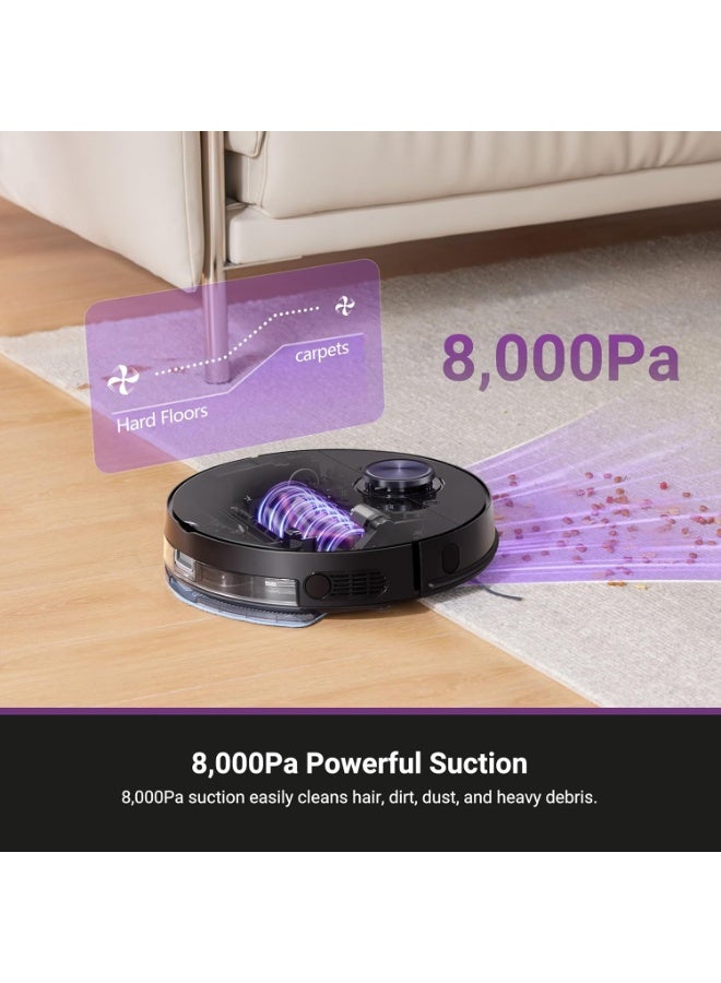 EUREKA مكنسة روبوتية كهربائية وممسحة بقوة شفط 8000Pa، الجيل الخامس LDS، رسم خرائط متعددة الطوابق، وقت تشغيل 180 دقيقة، مكنسة روبوتية 3 في 1 لشعر الحيوانات الأليفة، السجاد، الأرضيات الصلبة، تعمل مع التطبيق - Image 3