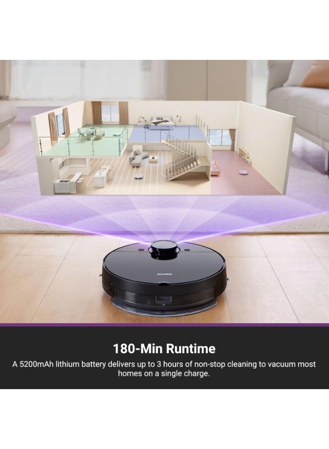 EUREKA مكنسة روبوتية كهربائية وممسحة بقوة شفط 8000Pa، الجيل الخامس LDS، رسم خرائط متعددة الطوابق، وقت تشغيل 180 دقيقة، مكنسة روبوتية 3 في 1 لشعر الحيوانات الأليفة، السجاد، الأرضيات الصلبة، تعمل مع التطبيق - Image 4