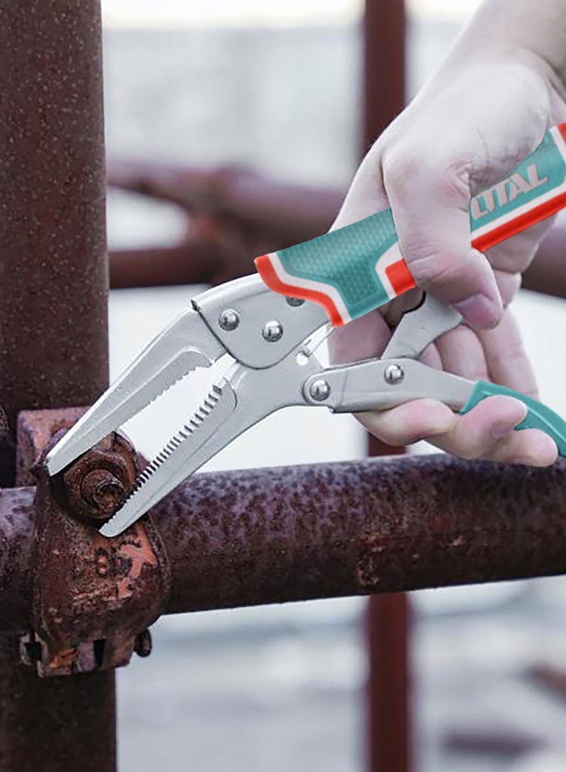 TOTAL 9-Inch Long Nose Locking Pliers, Carbon Steel Construction, 60mm Opening Range, Nickel Plated Finish, HRC38-48 Hardness - Image 3