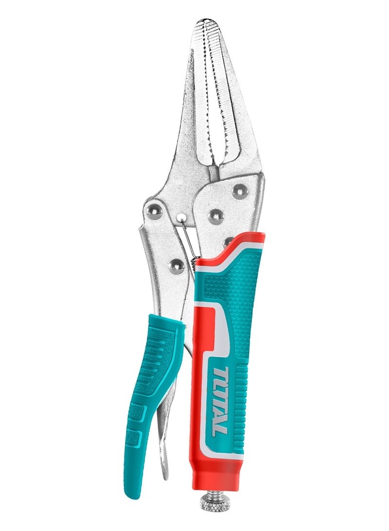 TOTAL 9-Inch Long Nose Locking Pliers, Carbon Steel Construction, 60mm Opening Range, Nickel Plated Finish, HRC38-48 Hardness - Image 1