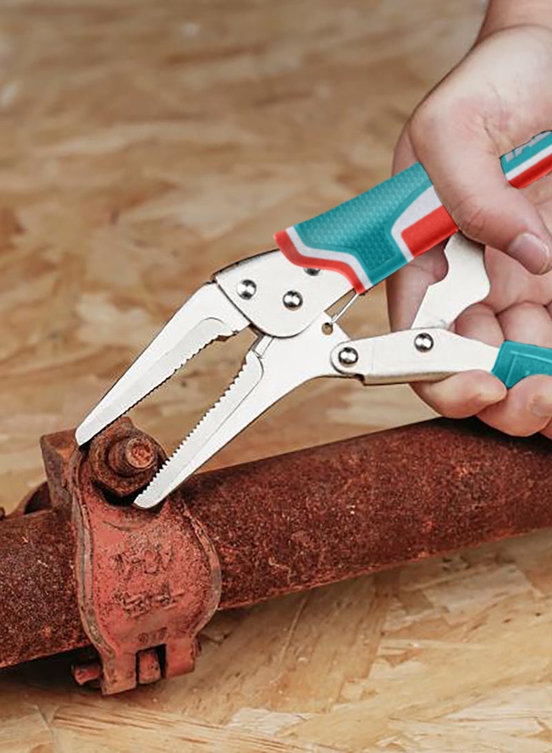 TOTAL 9-Inch Long Nose Locking Pliers, Carbon Steel Construction, 60mm Opening Range, Nickel Plated Finish, HRC38-48 Hardness - Image 4