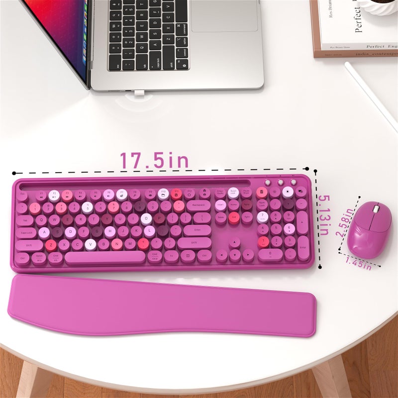 MPTOG Colorful Wireless Computer Keyboard and Mouse Combo with Phone Holder, Wrist Rest, Typewriter Keys, 2.4GHz Wireless, Full-Sized Optical Mouse for PC and Laptop (Rose-Red) - Image 5