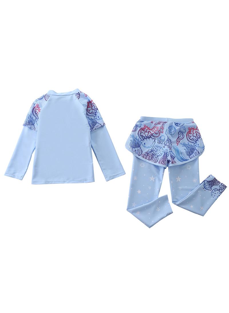 Y&D 2-Piece Long Sleeve Swimsuit Girl Set Mermaid Sun Protection Swimsuit Suitable For Middle-Aged And Young Children'S Swimsuits - Image 2