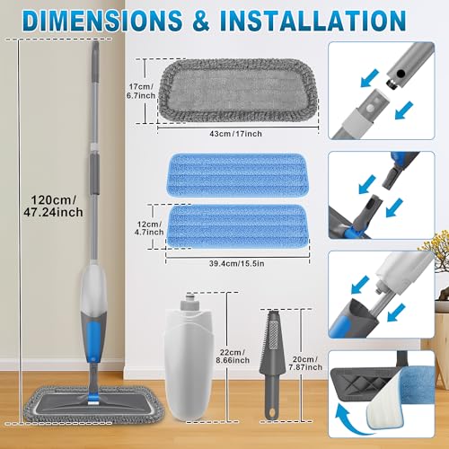 BPAWA Spray Mops for Floor Cleaning Microfiber Wet Dry Dust Mop for Hardwood Laminate Wood Tile Vinyl Floors with 3 Washable Pads fit for Swiffer PowerMop - Image 3