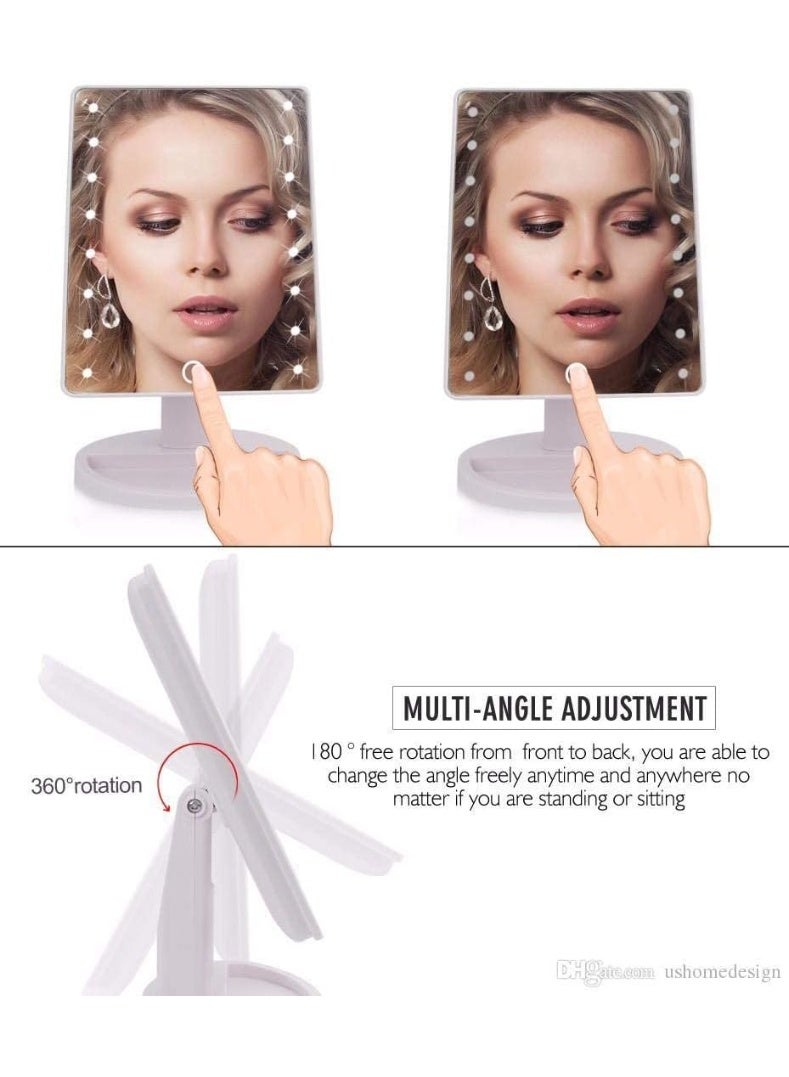 مرآة مكياج كبيرة مزودة بإضاءة LED مع مستشعر لمس - مرآة زينة بإضاءة قابلة للتعتيم مع سطوع قابل للتعديل - مرآة تجميل محمولة لطاولة الزينة والحمام والسفر** - Image 2