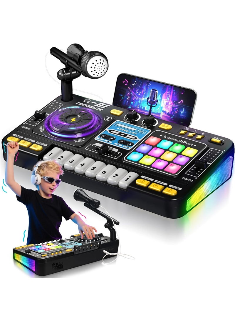 LBMT Kids Music Toys DJ Mixer Table with Piano Keys and Karaok Microphone, DJ Turntable  Light & Speed Control , Reaction Music Games, Bluetooth-Linkable - Kids Musical Instruments,  for Age 3-8 Boys Girls for Birthday,Party Gift- Kid DJ Mixer Set(black) - Image 1