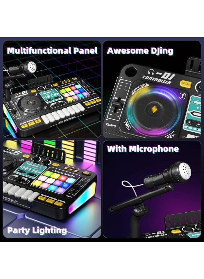 LBMT Kids Music Toys DJ Mixer Table with Piano Keys and Karaok Microphone, DJ Turntable  Light & Speed Control , Reaction Music Games, Bluetooth-Linkable - Kids Musical Instruments,  for Age 3-8 Boys Girls for Birthday,Party Gift- Kid DJ Mixer Set(black) - Image 3
