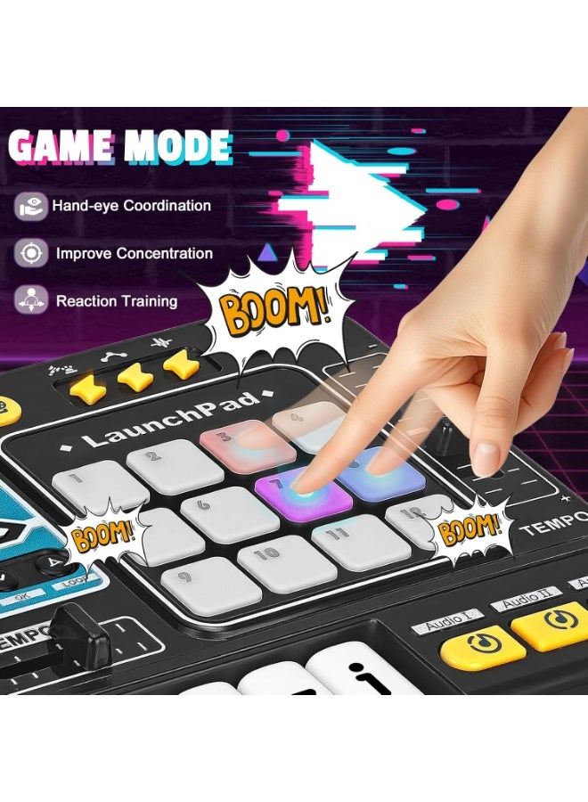 LBMT Kids Music Toys DJ Mixer Table with Piano Keys and Karaok Microphone, DJ Turntable  Light & Speed Control , Reaction Music Games, Bluetooth-Linkable - Kids Musical Instruments,  for Age 3-8 Boys Girls for Birthday,Party Gift- Kid DJ Mixer Set(black) - Image 4