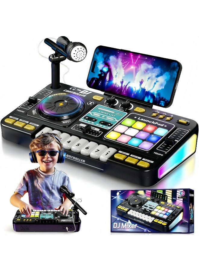 LBMT Kids Music Toys DJ Mixer Table with Piano Keys and Karaok Microphone, DJ Turntable  Light & Speed Control , Reaction Music Games, Bluetooth-Linkable - Kids Musical Instruments,  for Age 3-8 Boys Girls for Birthday,Party Gift- Kid DJ Mixer Set(black) - Image 1