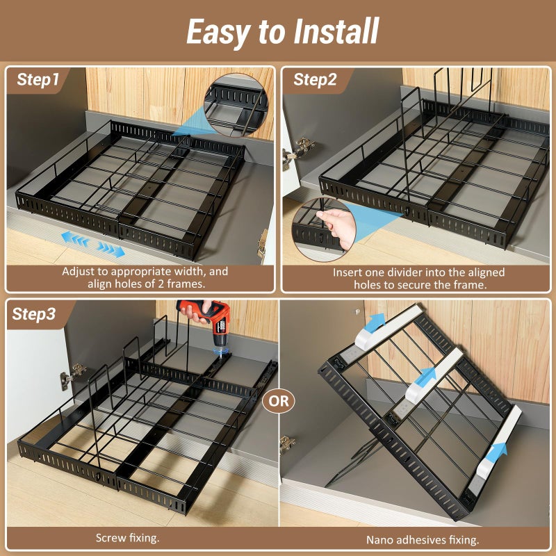 Housolution Pull Out Large Baking Tray and Cookie Sheet Organizer, 13"-22" Width Expandable Cutting Board Holder with 8 Adjustable Dividers, 20" Deep Bakeware Storage Rack for Cabinet, Black - Image 5