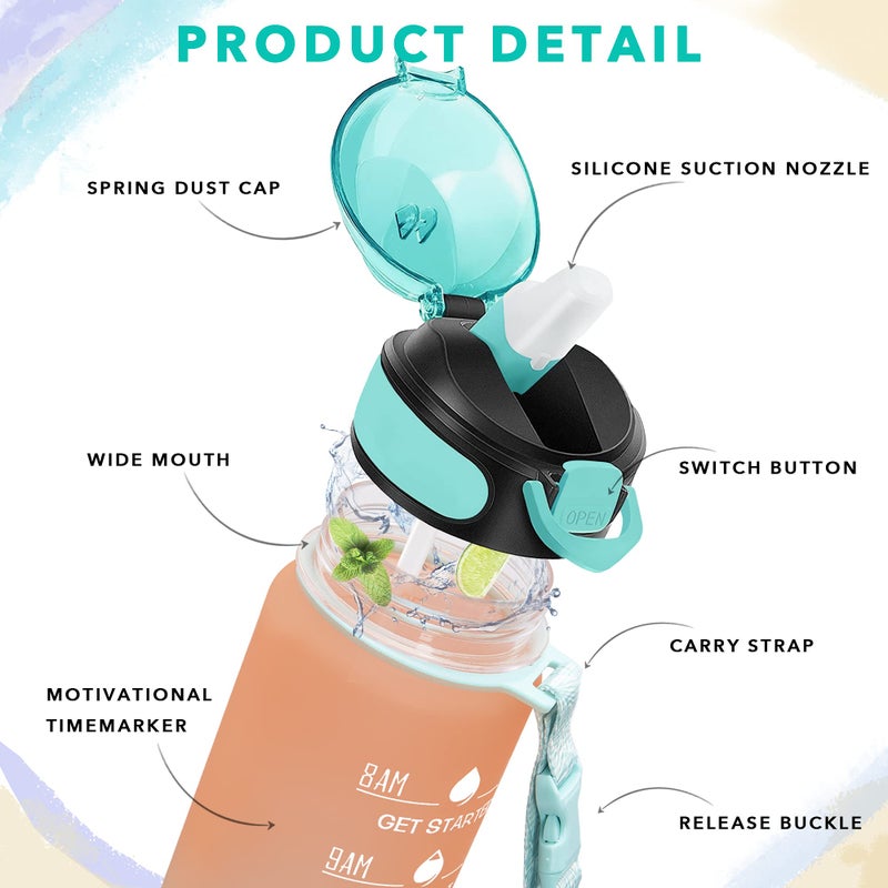 Enerbone 32 oz Water Bottle with Times to Drink and Straw  Motivational Drinking Water Bottles with Carrying Strap  Leakproof BPA & Toxic Free  Ensure You Drink Enough Water for Fitness Gym Outdoor - Image 4
