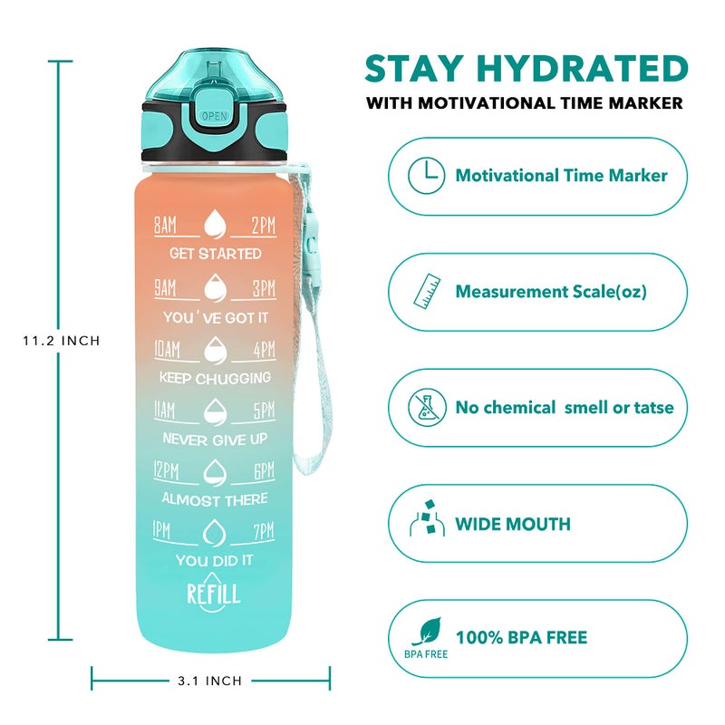 Enerbone 32 oz Water Bottle with Times to Drink and Straw  Motivational Drinking Water Bottles with Carrying Strap  Leakproof BPA & Toxic Free  Ensure You Drink Enough Water for Fitness Gym Outdoor - Image 3