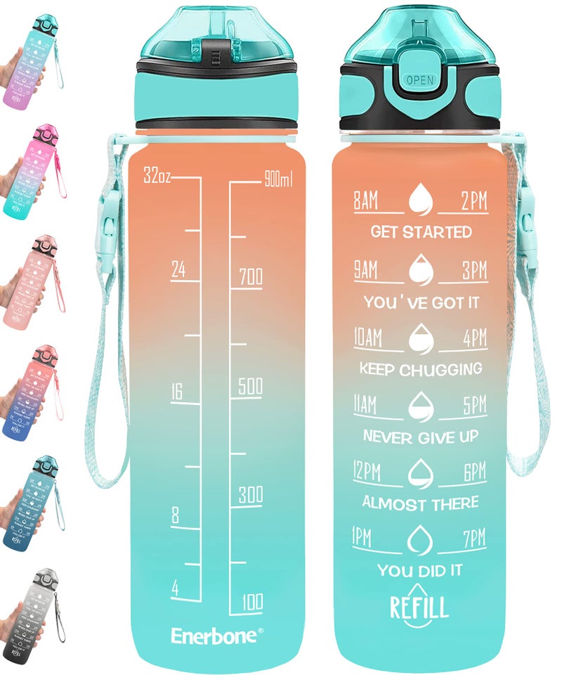 Enerbone 32 oz Water Bottle with Times to Drink and Straw  Motivational Drinking Water Bottles with Carrying Strap  Leakproof BPA & Toxic Free  Ensure You Drink Enough Water for Fitness Gym Outdoor - Image 1