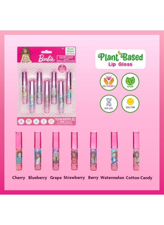 TOWNLEY GIRL - Barbie 7 Pcs Kids Lip Gloss Set | Vegan Girls Makeup For Ages 3 - Image 1