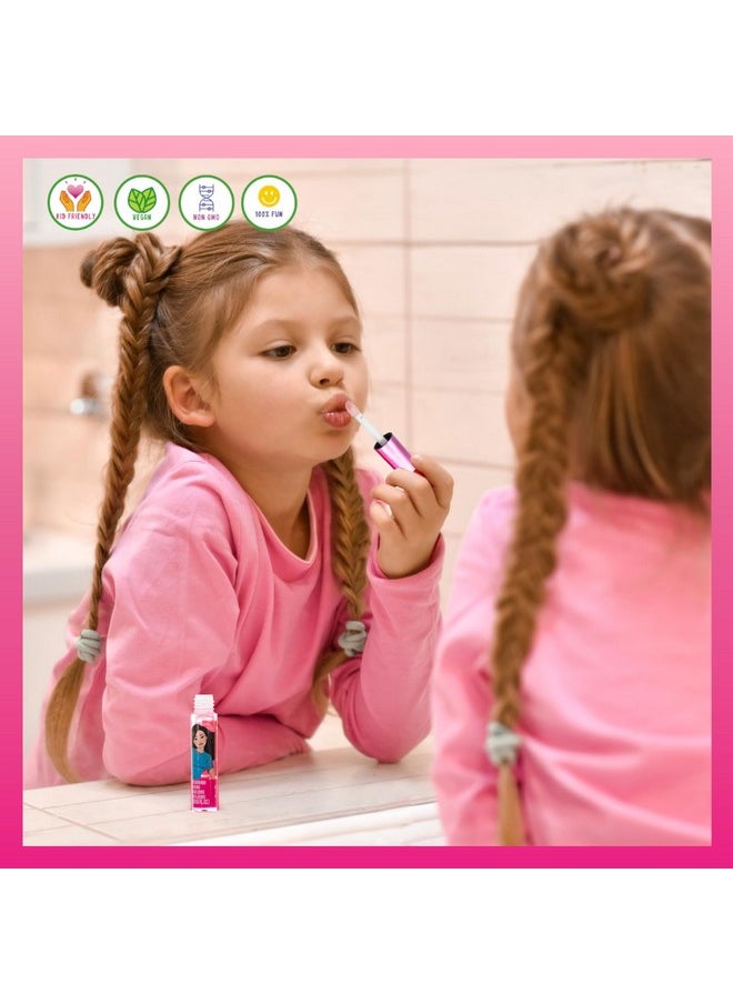TOWNLEY GIRL - Barbie 7 Pcs Kids Lip Gloss Set | Vegan Girls Makeup For Ages 3 - Image 1