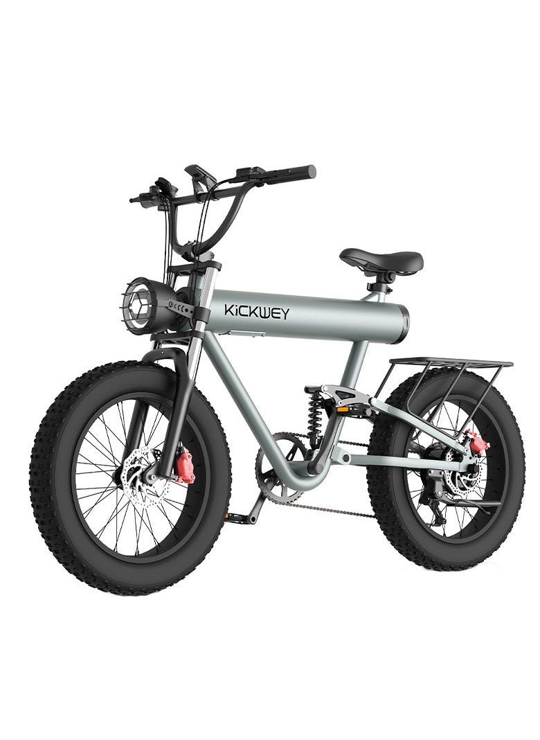 Crony K20 Plus Electric Bike 1000W Motor 48V/10AH Removable Battery – Up to 48KM/lH Speed & 40KM Range, 4" Fat Tire E-Bike for Adults, Front & Rear Suspension, Mechanical Disc Brakes, LCD Display, Aluminum Alloy Frame, 120KG Max Load, Urban Off-Road Electric Bicycle, Powerful Commuter E-Bike, Hydraulic Shock Absorbers, Long Range Electric Mountain Bike, Fat Tire Electric Scooter Hybrid，Grey  - Image 1