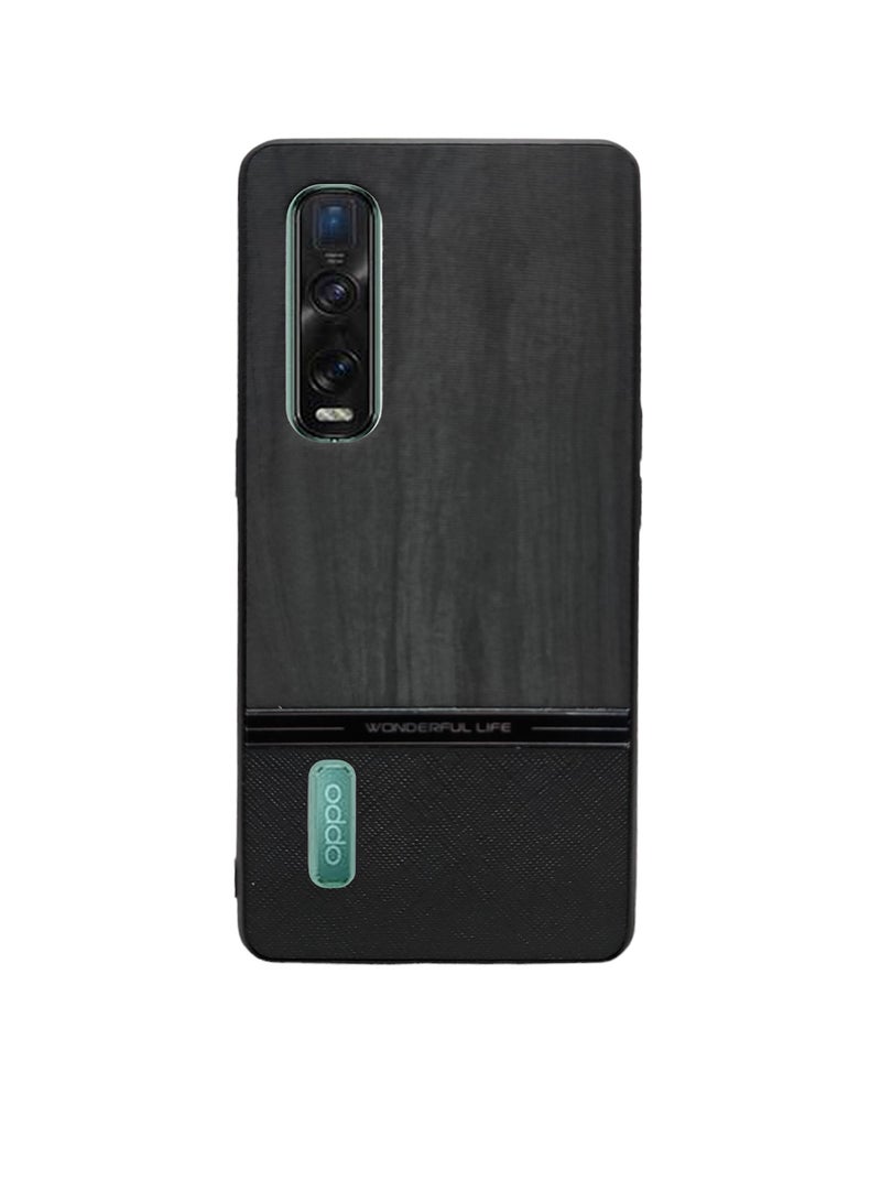 ELMO3EZZ Luxury PU Leather and Shockproof Mobile Cover with Wood Grain Design for Find X2 Pro (Black)