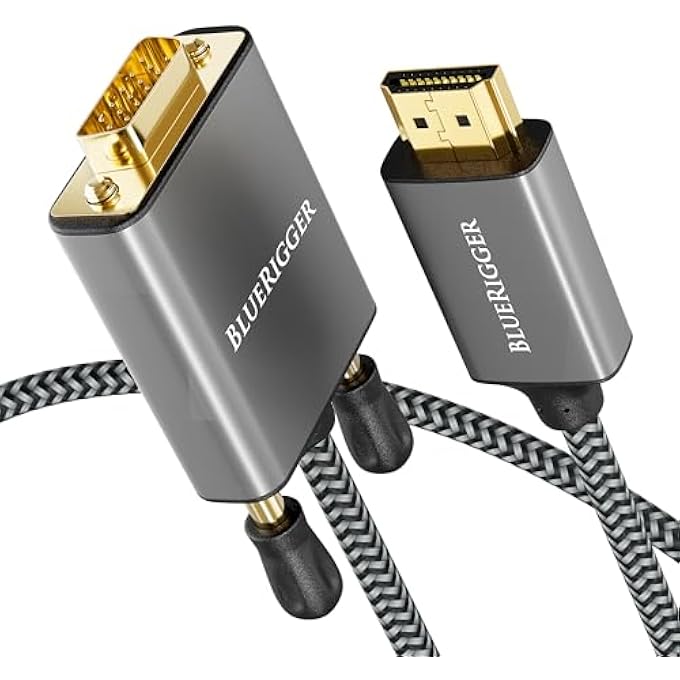 BlueRigger HDMI TO VGA CABLE 10FT (UNIDIRECTIONAL, 1080P, 60HZ, HDMI ADAPTER FOR MONITOR, MALE TO MALE, HDMI SOURCE TO VGA DISPLAY) - COMPATIBLE WITH DESKTOP, LAPTOP, PC, MONITOR, PROJECTOR, HDTV - Image 1