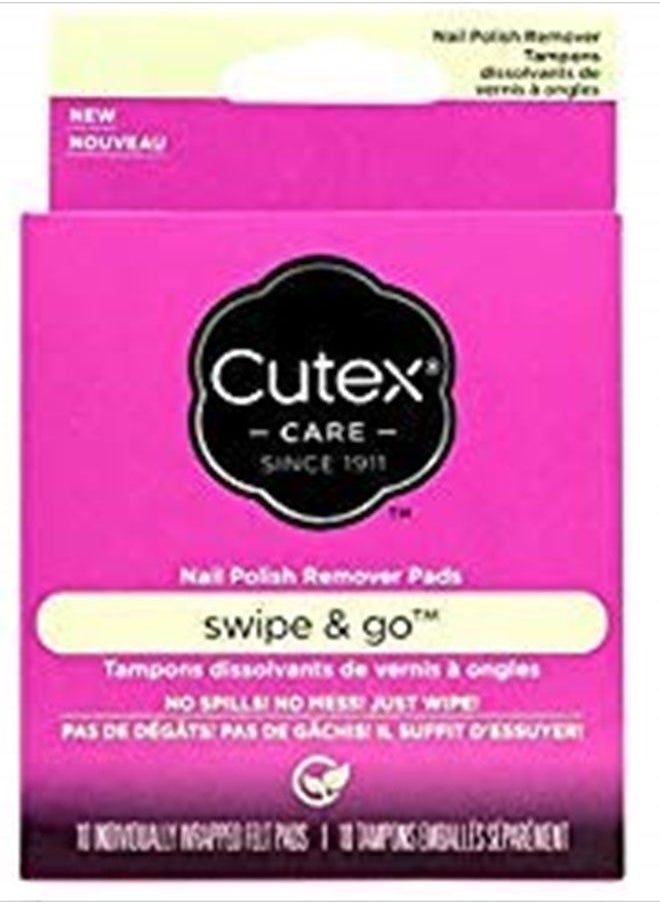 Cutex Care Swipe and Go Nail Polish Remover Pads, 10 Count 