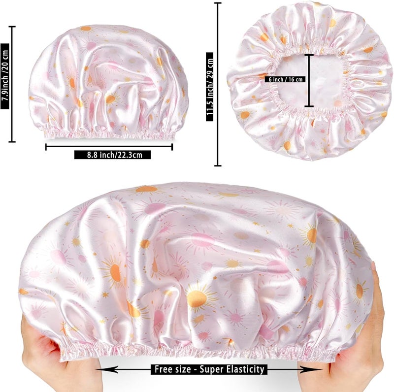CHFONG 4 PCS Shower Cap for Women, Elastic and Reusable Bath Caps, Double Layers Shower Caps Reusable Waterproof, Bathing Shower Caps, Environmental Bath Hair Protection Cap - Ginkgo Leaf - Image 3