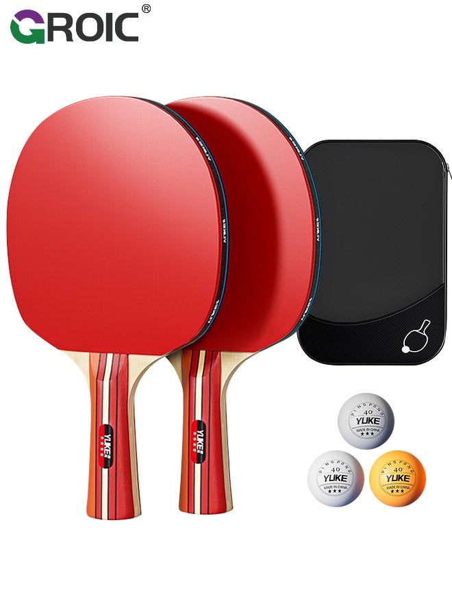 GROIC Table Tennis Rackets Set for Beginners - 2 Pack Ping Pong Paddles with 3 Balls & Carry Case, Ideal Training Kit for Kids, Students & Training - Image 1