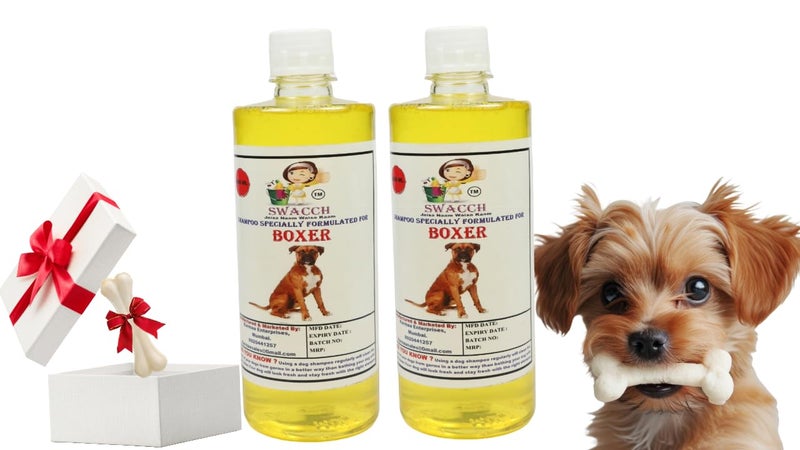 swacch Shampoo | Puppy Safe Shampoo | Boxer Dog Shampoo (500ml) (Pack of 2) Lemon + Small White Bone | Dog Chew Bones | Teething chew Toy | Dental Teething | Combo Pack - Image 1