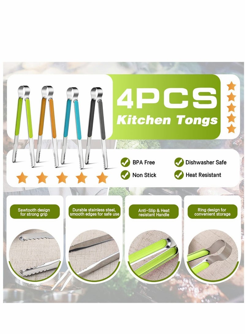 SYOSI Stainless Steel Tongs, 4 Pcs Serving Tongs for Cooking, Non-Slip Comfort Grip, Non-Stick Food Tongs Kitchen Tongs Grill Barbecue Tongs for Cooking Serving and Easy Cleaning, 10 Inch - Image 2